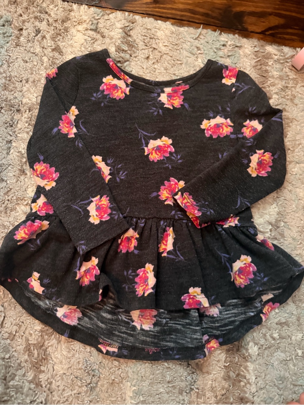 Old Navy Black Long-Sleeve Floral Peplum Top - Pink & Yellow Flowers